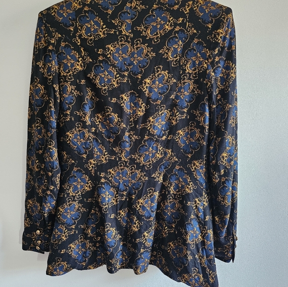 Vintage Black, Navy and Gold Zoe Ltd. Front-Cropped Blazer with Aubergine Lining - Picture 6 of 7